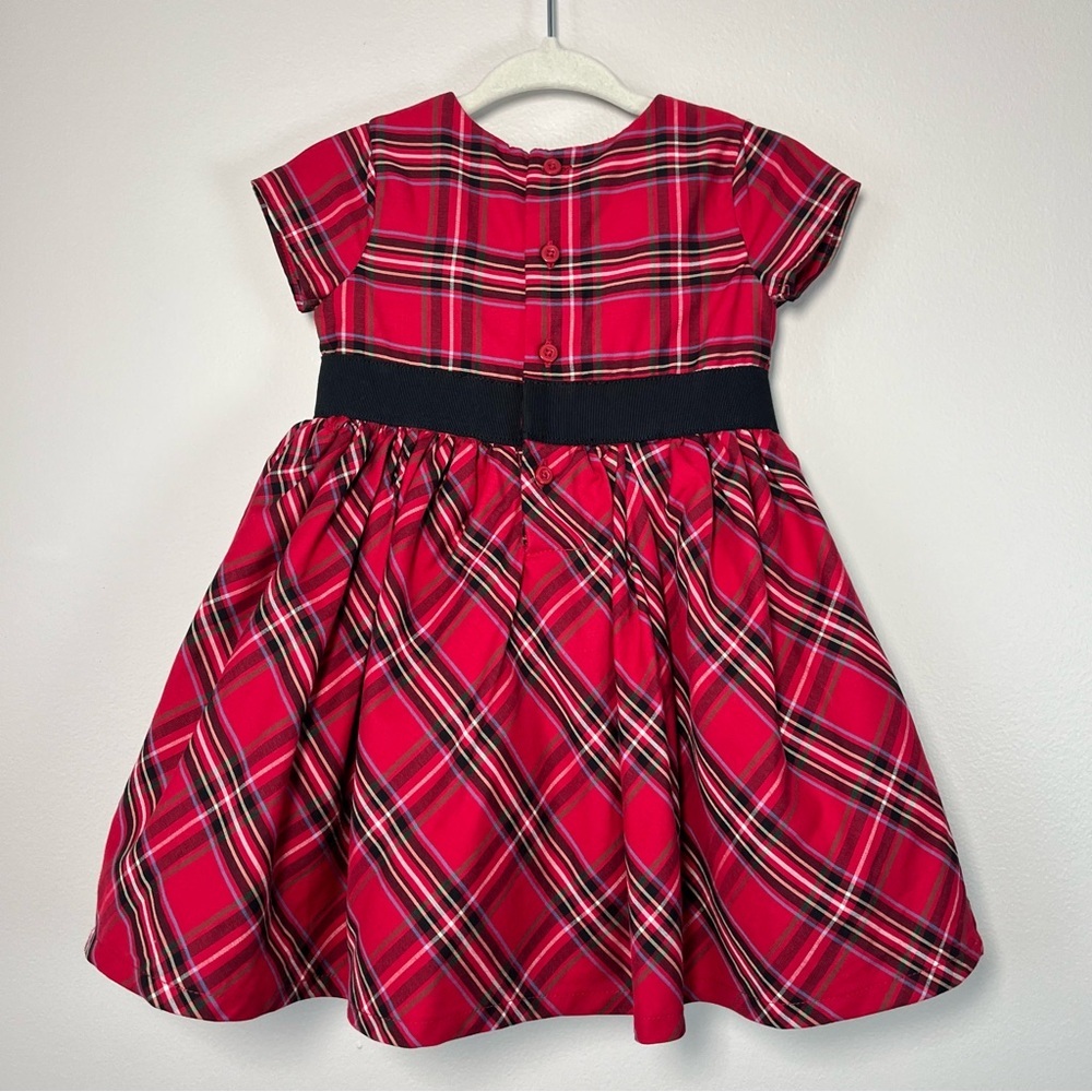 Carters Baby Girl 9M Red Tartan Plaid Dress Black Bow Waistband Tulle UnderSkirt - Picture 4 of 10